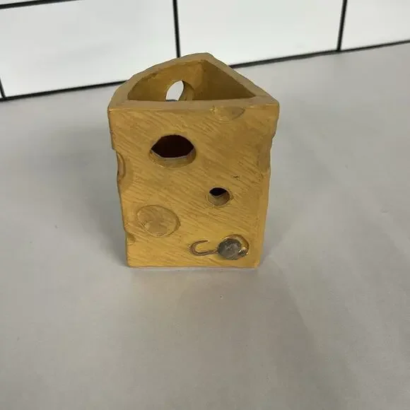 Vintage Figi Brand Tuxedo Cat And Mouse Cheese Pen Holder Vase Votive Holder - Picture 3 of 8